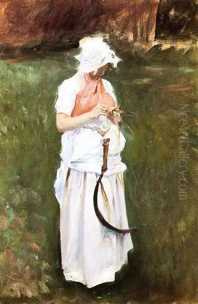 Girl With A Sickle Oil Painting by John Singer Sargent