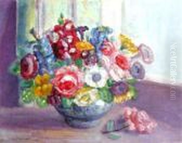 Flowers In A Vase Oil Painting by Lucien Pissarro