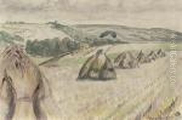 Haystacks, Eragny Oil Painting by Lucien Pissarro