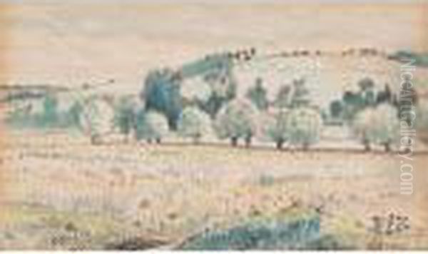 French Cornfield Oil Painting by Lucien Pissarro