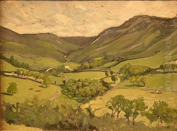 A Wooded, Undulating Valley Oil Painting by Lucien Pissarro