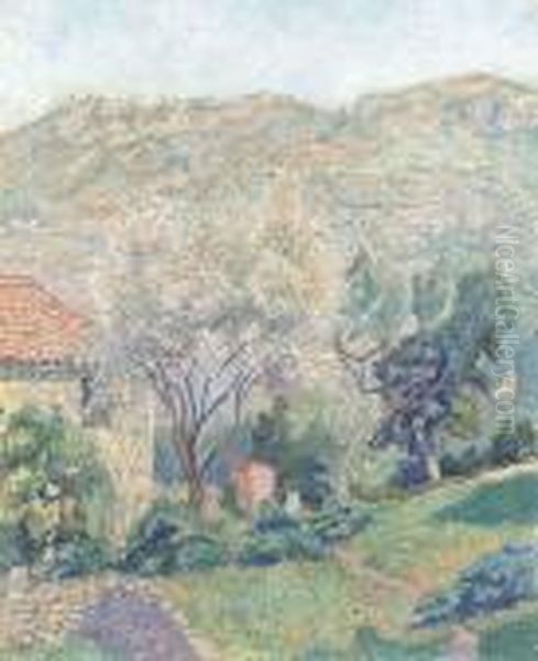 Campagne Orovida: Fenouils Et Amandier Oil Painting by Lucien Pissarro