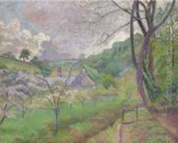 Apple Blossom, Riversbridge Farm, Blackpool Oil Painting by Lucien Pissarro