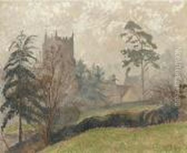 St Mary's Church In The Mist, East Knoyle Oil Painting by Lucien Pissarro