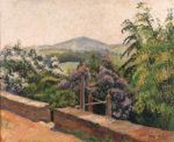 The Postesses (lilac And Laburnum), East Knoyle Oil Painting by Lucien Pissarro