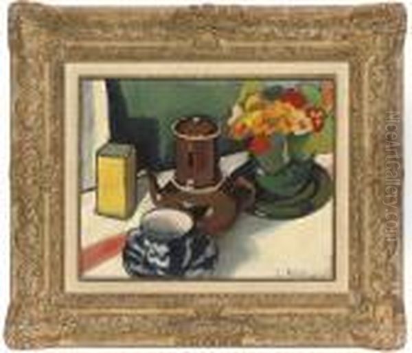 Cafetiere And Flowers On A Table Oil Painting by Ludovic Rodo Pissarro