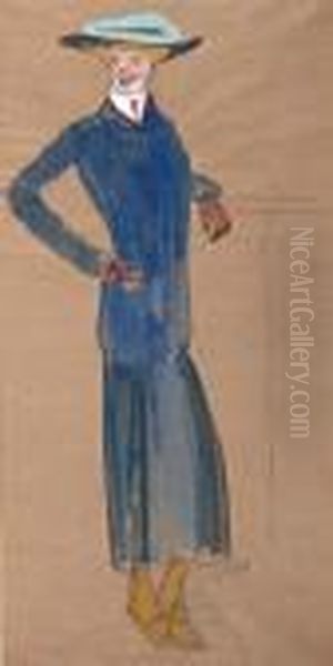 Vrouw In Blauwe Mantel Oil Painting by Ludovic Rodo Pissarro