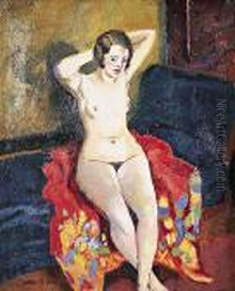 Modele Nu Assis Sur Le Canape Oil Painting by Ludovic Rodo Pissarro