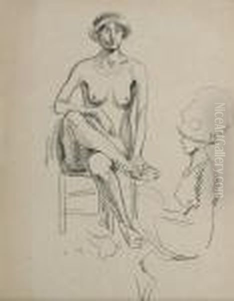 Seated Female Nude Oil Painting by Ludovic Rodo Pissarro