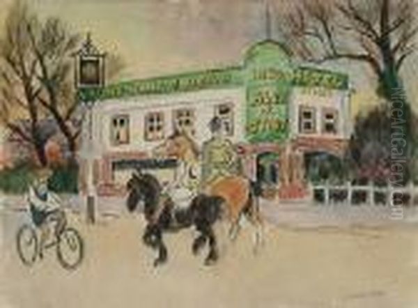 Horses Outside The King's Head, Isleworth Oil Painting by Ludovic Rodo Pissarro