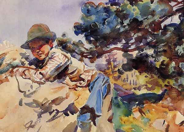 Boy on a Rock Oil Painting by John Singer Sargent