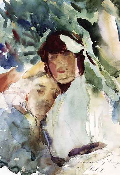 Ena Wertheimer With Antonio Mancini Oil Painting by John Singer Sargent