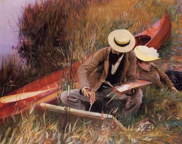 Paul Helleu Sketching With His Wife Oil Painting by John Singer Sargent