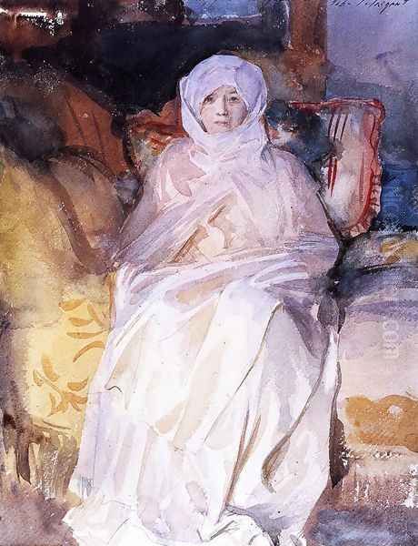 Mrs. Gardner in White Oil Painting by John Singer Sargent