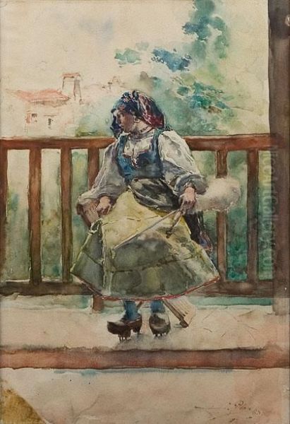 Valenciana Sentada En El Balcon by Cecilio Pla Y Gallardo