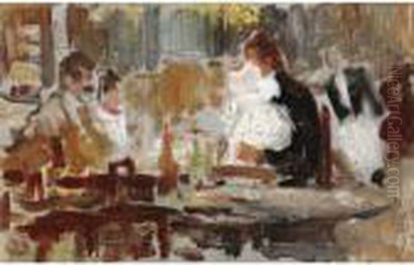 Cafe Oil Painting by Cecilio Pla Y Gallardo