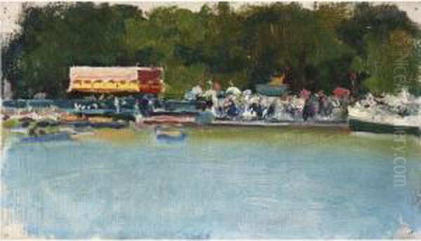 Estanque Del Retiro (the Retiro Lake) Oil Painting by Cecilio Pla Y Gallardo