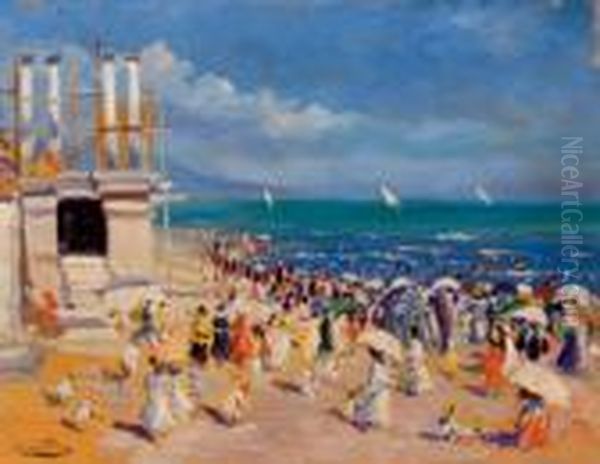 Playa De Valencia Las Arenas Oil Painting by Cecilio Pla Y Gallardo