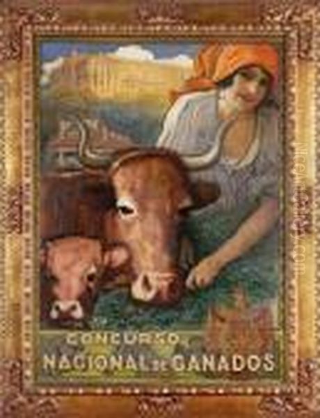 Cartel Del Concurso Nacional De Ganados De 1926 Oil Painting by Cecilio Pla Y Gallardo