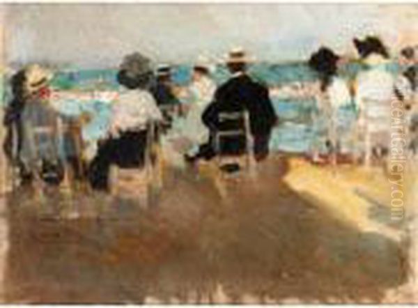 Dia De Playa (a Day At The Beach) Oil Painting by Cecilio Pla Y Gallardo