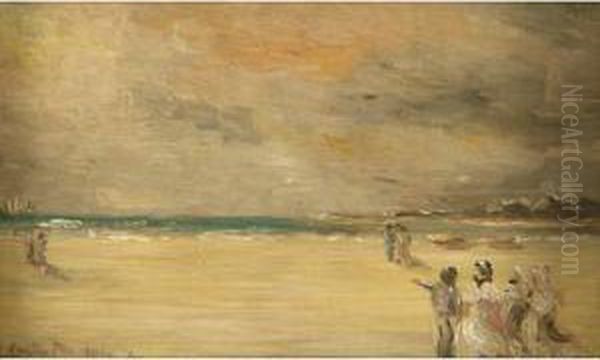 A Stroll On The Beach Oil Painting by Cecilio Pla Y Gallardo