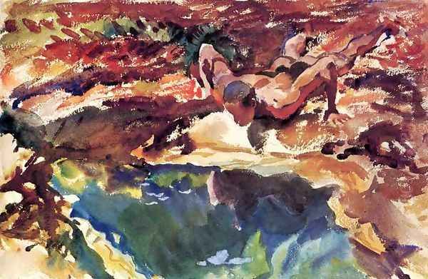 Figure and Pool Oil Painting by John Singer Sargent