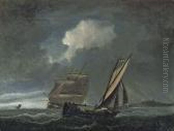 Shipping In A Squall Off The Coast Oil Painting by Nicholas Pocock