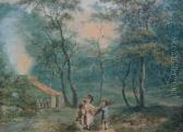 A Landscape With A Cottage And Figures Oil Painting by Nicholas Pocock