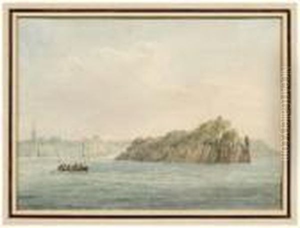 View Of Tenby From The Sea, Naval Long Boat Pulling Out Oil Painting by Nicholas Pocock