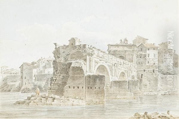 Ponte Milvio, Rome Oil Painting by Nicholas Pocock