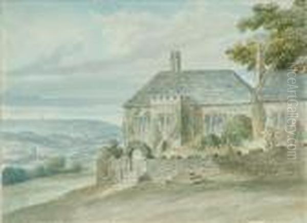 A Cottage In Prior Park, Bath, With A View Over The City Oil Painting by Nicholas Pocock