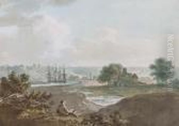 Shipping On An Estuary, Thought To Be At Northam Oil Painting by Nicholas Pocock