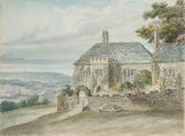 A Cottage In Prior Park With A View Over The City Of Bath Oil Painting by Nicholas Pocock