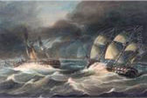 H.m.s.vanguard And H.m.s Alexander Off Toulon Oil Painting by Nicholas Pocock