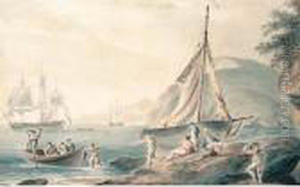 Launching The Swing Boat Oil Painting by Nicholas Pocock