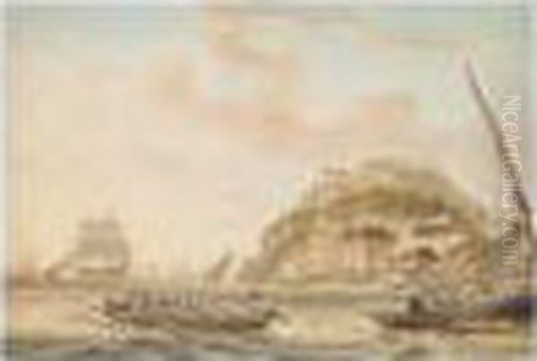 A View Of The Tagus With Belem Castle Oil Painting by Nicholas Pocock