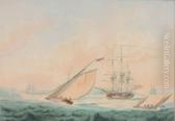 The Fleet Anchorage; And Saluting The Departure Oil Painting by Nicholas Pocock