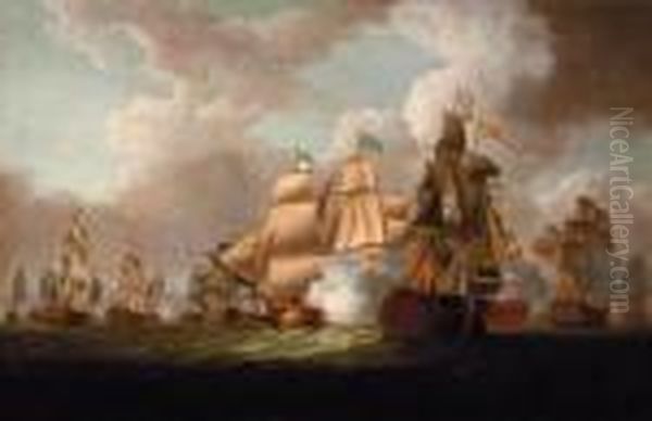 H.m.s. Victory Raking The 
Spanish Vice-admiral's Flagship At Thebattle Of Cape St. Vincent, 14 
February 1797 Oil Painting by Nicholas Pocock