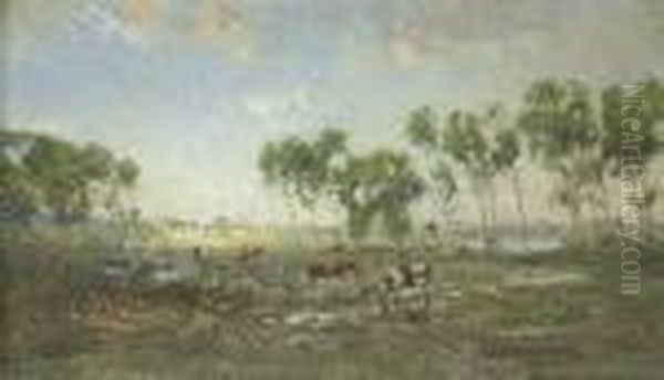 Vaches Dans Les Marais Oil Painting by Ivan Pavlovich Pokhitonov