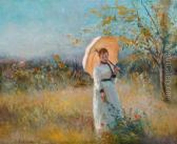 Lady With A Parasol. Oil Painting by Ivan Pavlovich Pokhitonov