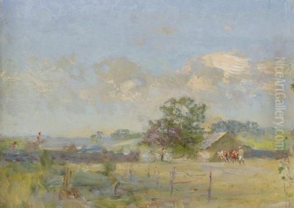 A Summer Landscape With Cows Oil Painting by Ivan Pavlovich Pokhitonov