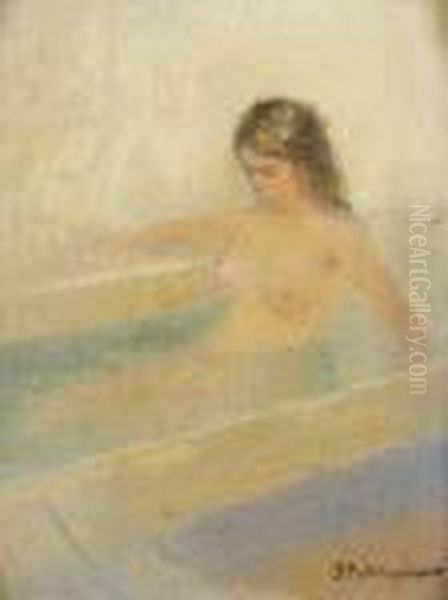 Contemplative Bathing Oil Painting by Ivan Pavlovich Pokhitonov