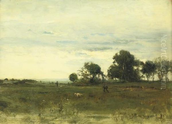 Hunters In An Extensive Landscape Oil Painting by Ivan Pavlovich Pokhitonov