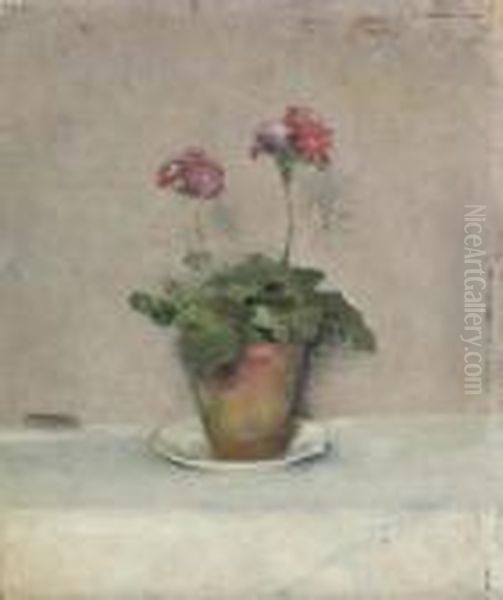 Primeveres Roses Dans Un Pot De Terre Oil Painting by Ivan Pavlovich Pokhitonov