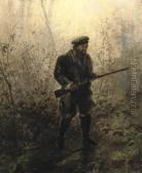 Hunter In The Woods Oil Painting by Ivan Pavlovich Pokhitonov