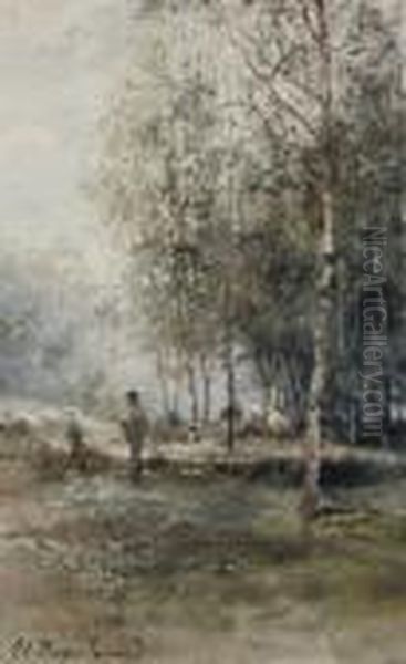 Artist In A Birch Forest Oil Painting by Ivan Pavlovich Pokhitonov