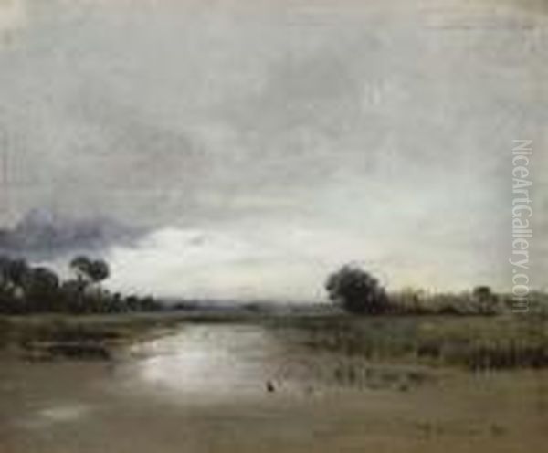 Marshland At Dusk Oil Painting by Ivan Pavlovich Pokhitonov