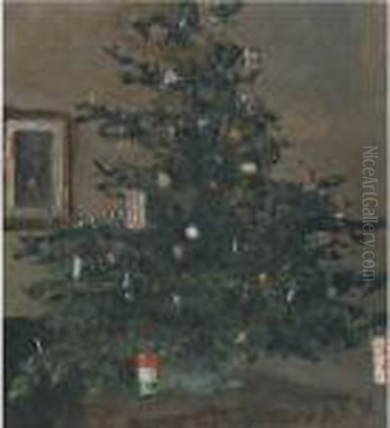 Christmas Tree Oil Painting by Ivan Pavlovich Pokhitonov