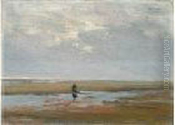 L'artiste Travaillant Sur La Plage A La Panne Oil Painting by Ivan Pavlovich Pokhitonov