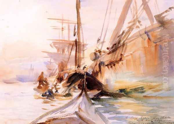 Unloading Boats, Venice Oil Painting by John Singer Sargent